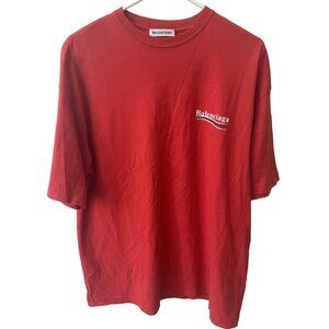 Balenciaga Red Logo T-Shirt XS Cotton Crewneck Short Sleeve Made In Portugal